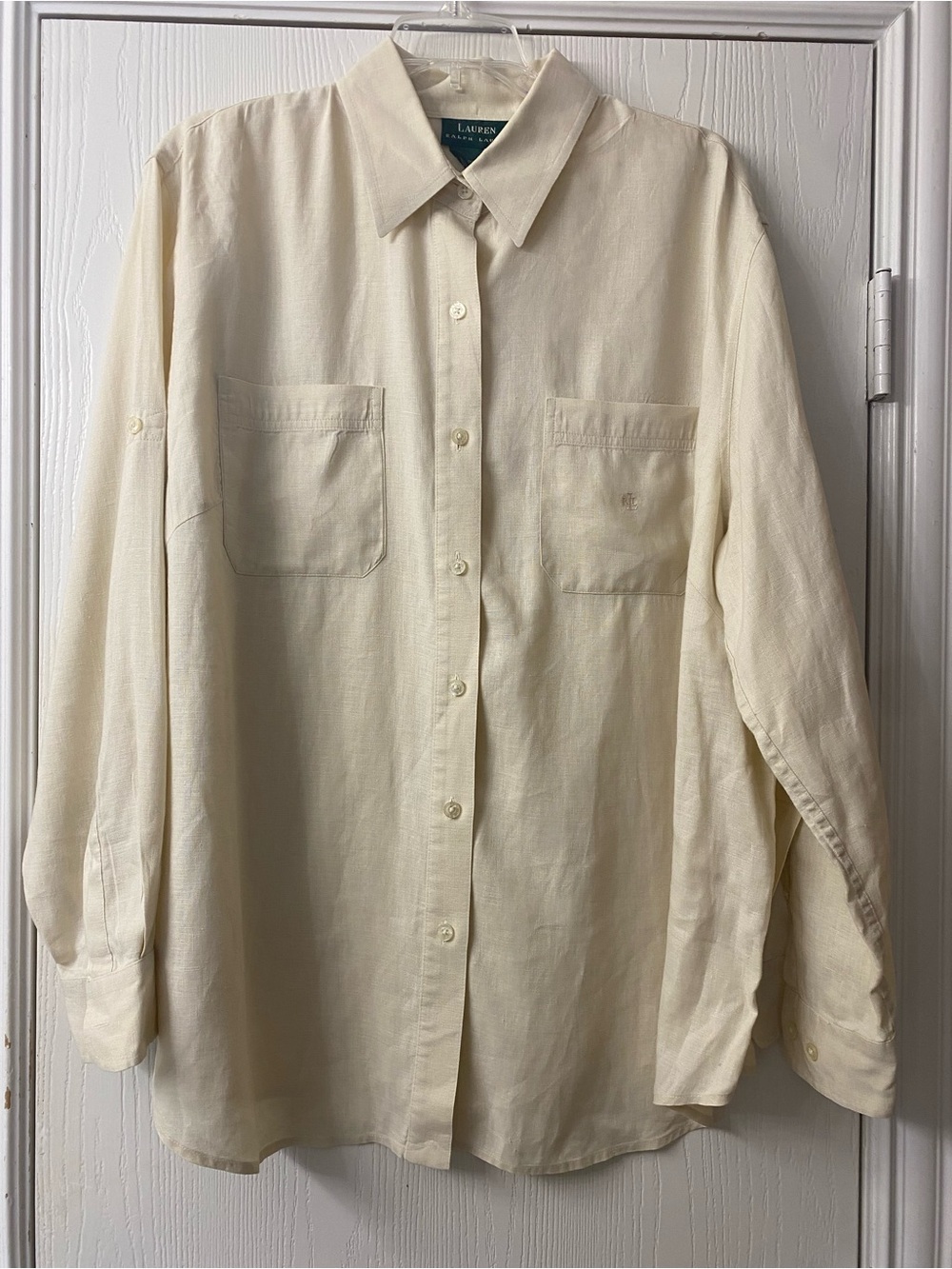 Lauren Ralph Lauren 100% Linen Ivory Button-Down Shirt